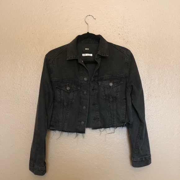 cropped washed black denim jacket
